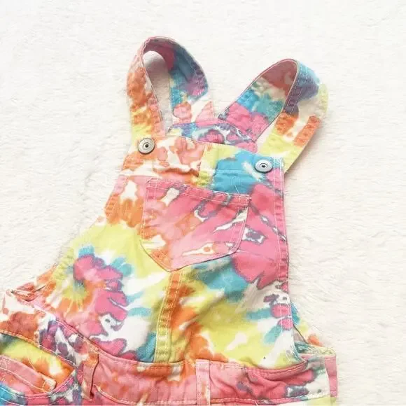 Children’s Place Tie Dye overalls sz 4 Girl's Coverall Pink Tie Dye Shorts - Picture 5 of 7